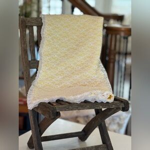 Vintage Quilted Lace Baby Blanket. Lace Overlay 34”x43” | Heirloom | Yellow